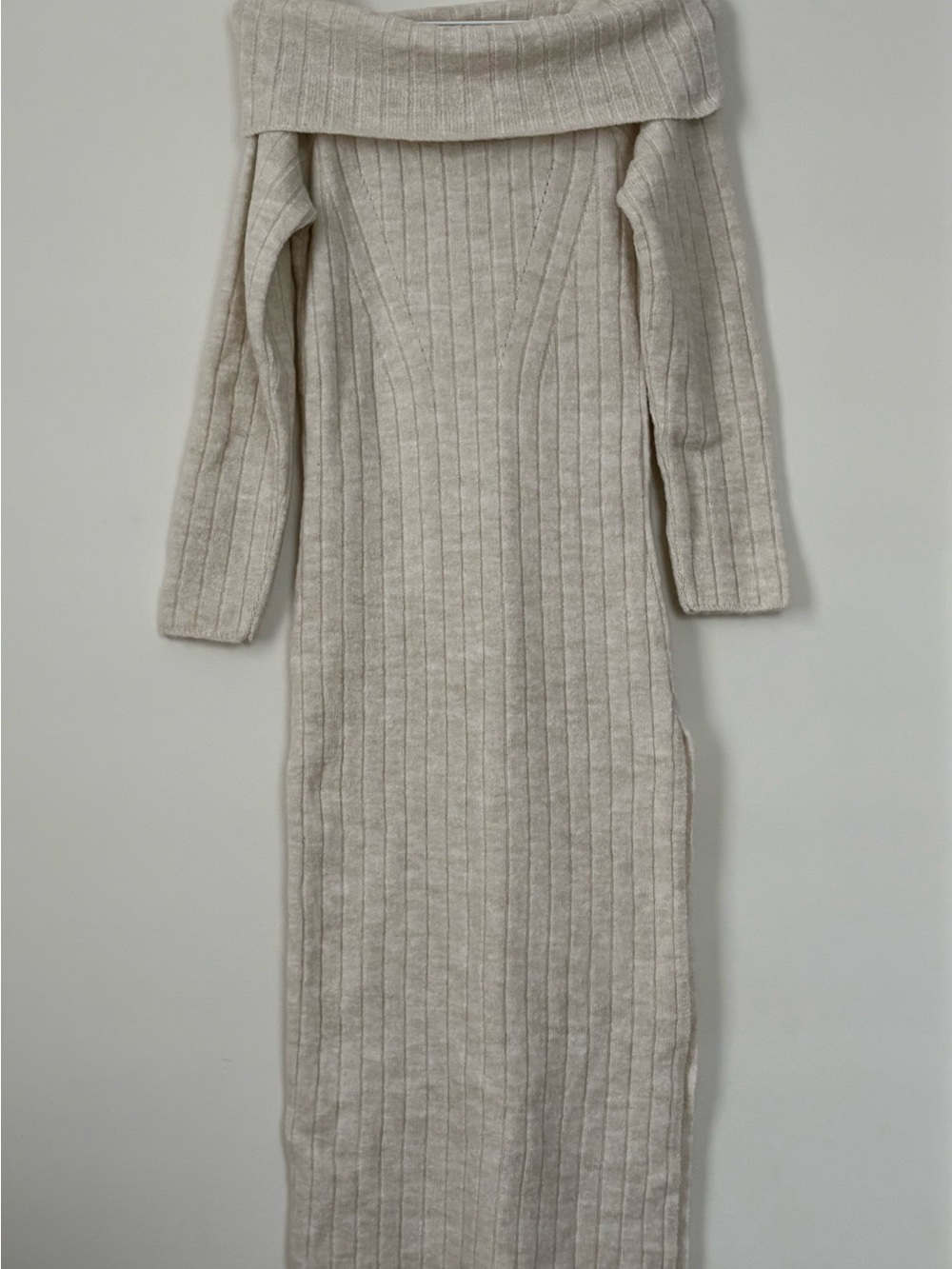 Miss Selfridge Cream Off Shoulder Ribbed Knit Midi Dress US 4–6 NWT
